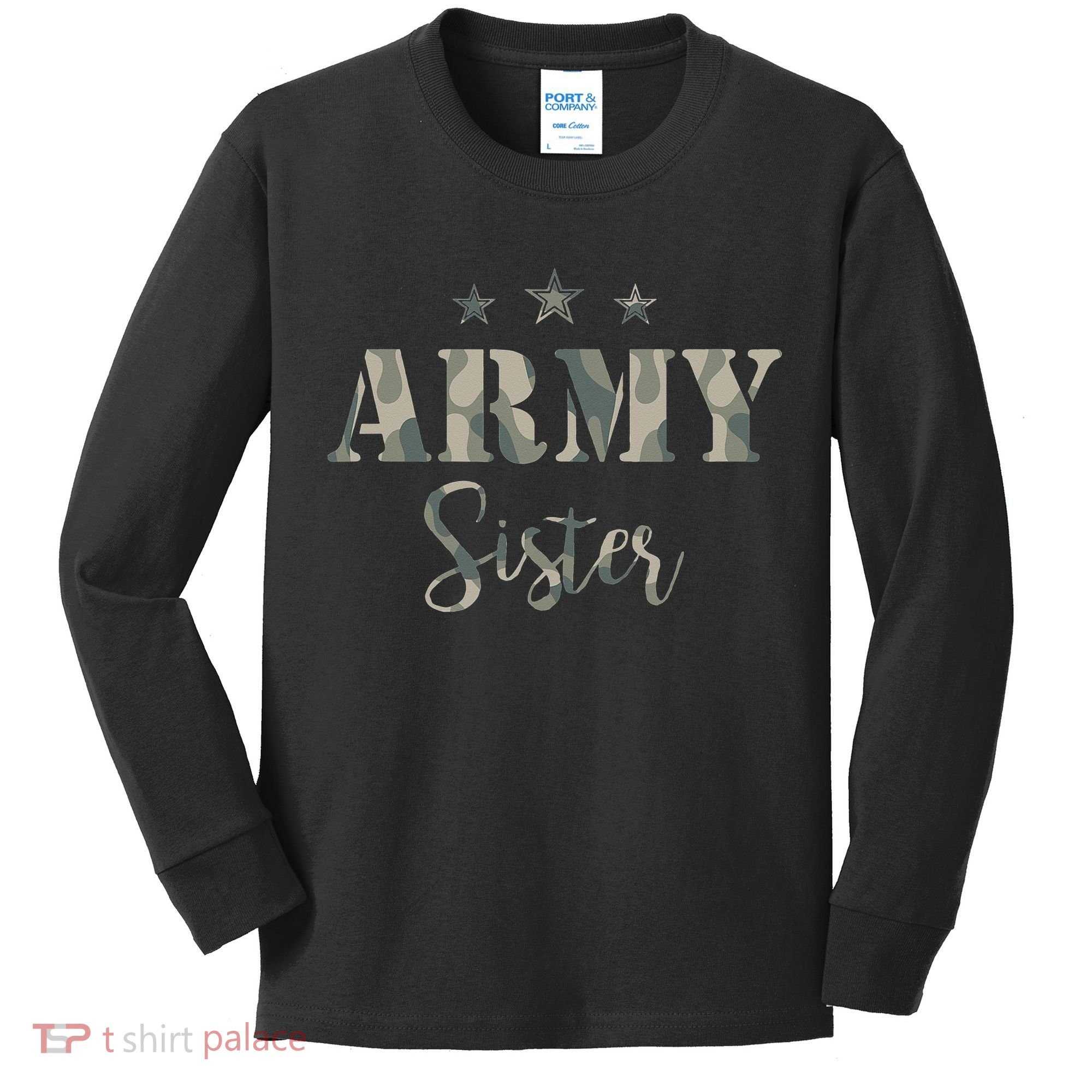Proud Army Sister Camouflage Army Sister Kids Long Sleeve Shirt