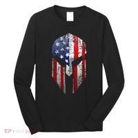 Patriotic American Spartan Warrior Usa Flag Helmet Long Sleeve Shirt thumb 0