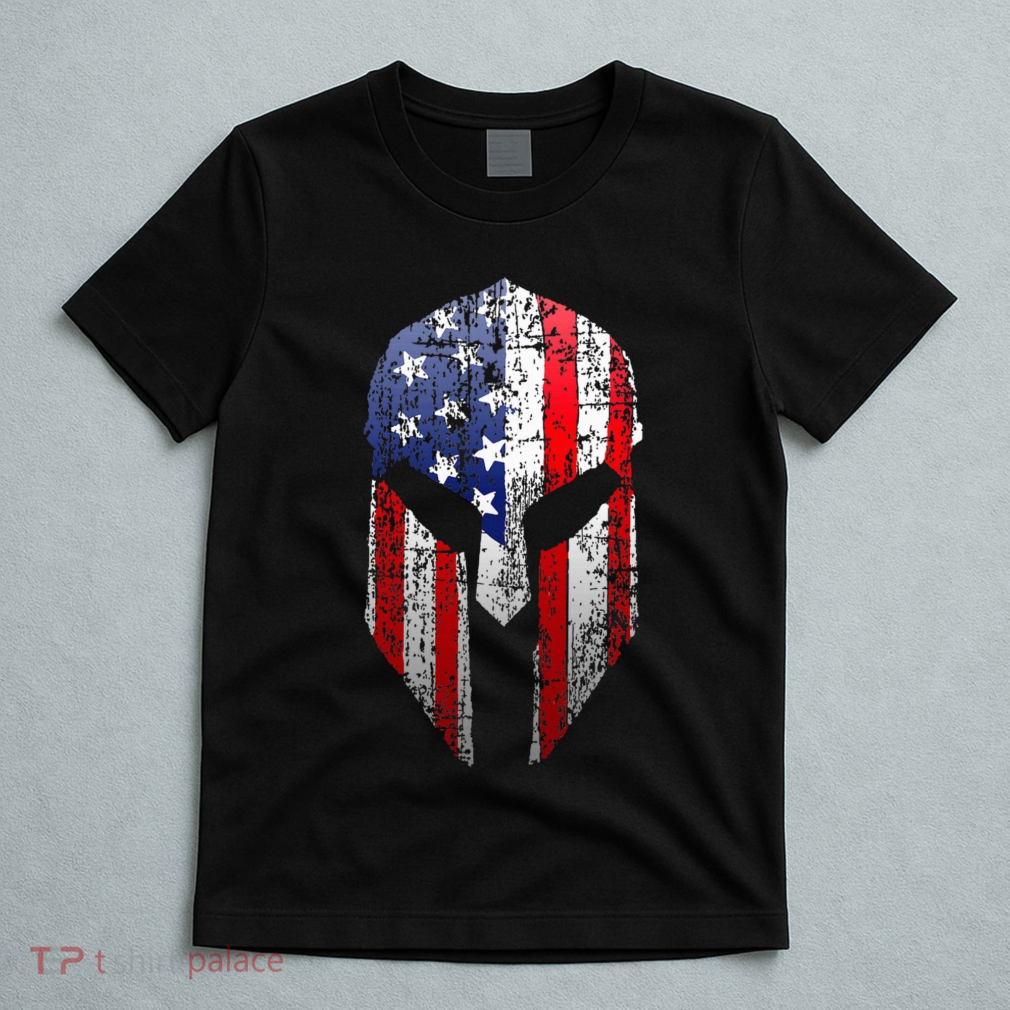 Patriotic American Spartan Warrior Usa Flag Helmet T-Shirt