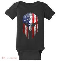 Patriotic American Spartan Warrior Usa Flag Helmet Baby Bodysuit thumb 0