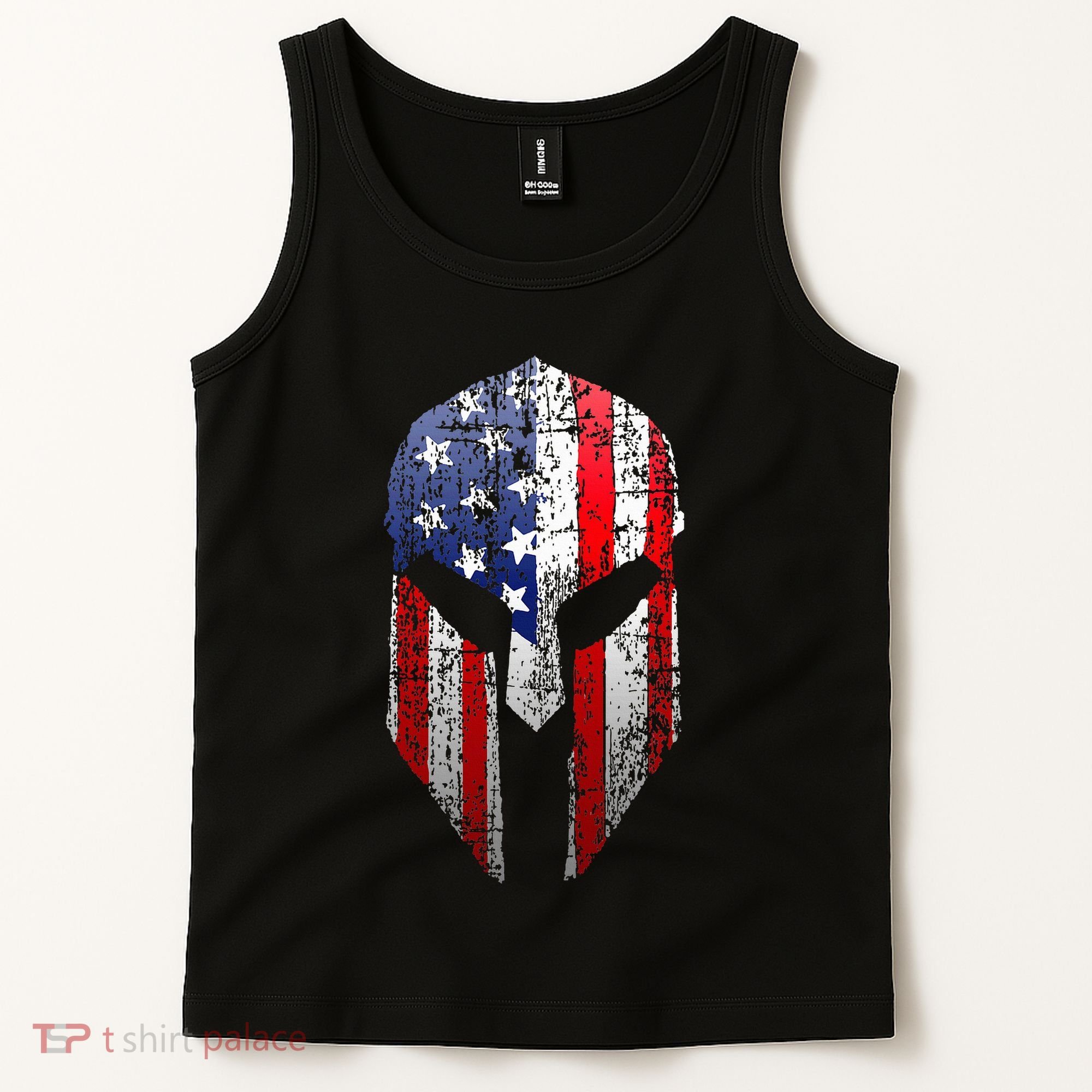 Patriotic American Spartan Warrior Usa Flag Helmet Tank Top