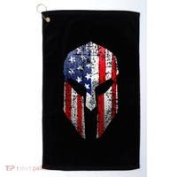 Patriotic American Spartan Warrior Usa Flag Helmet Golf Towel thumb 0