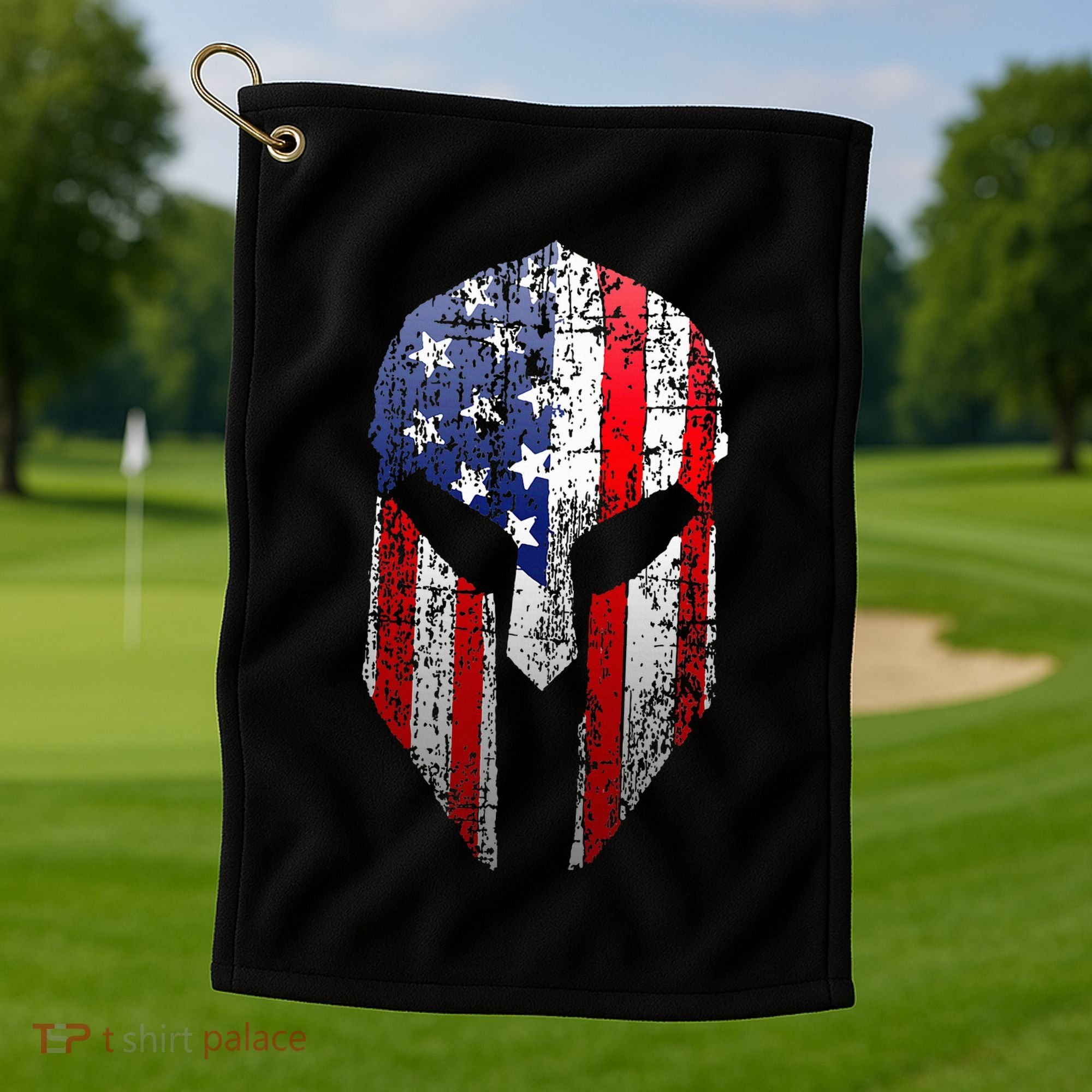 Patriotic American Spartan Warrior Usa Flag Helmet Golf Towel