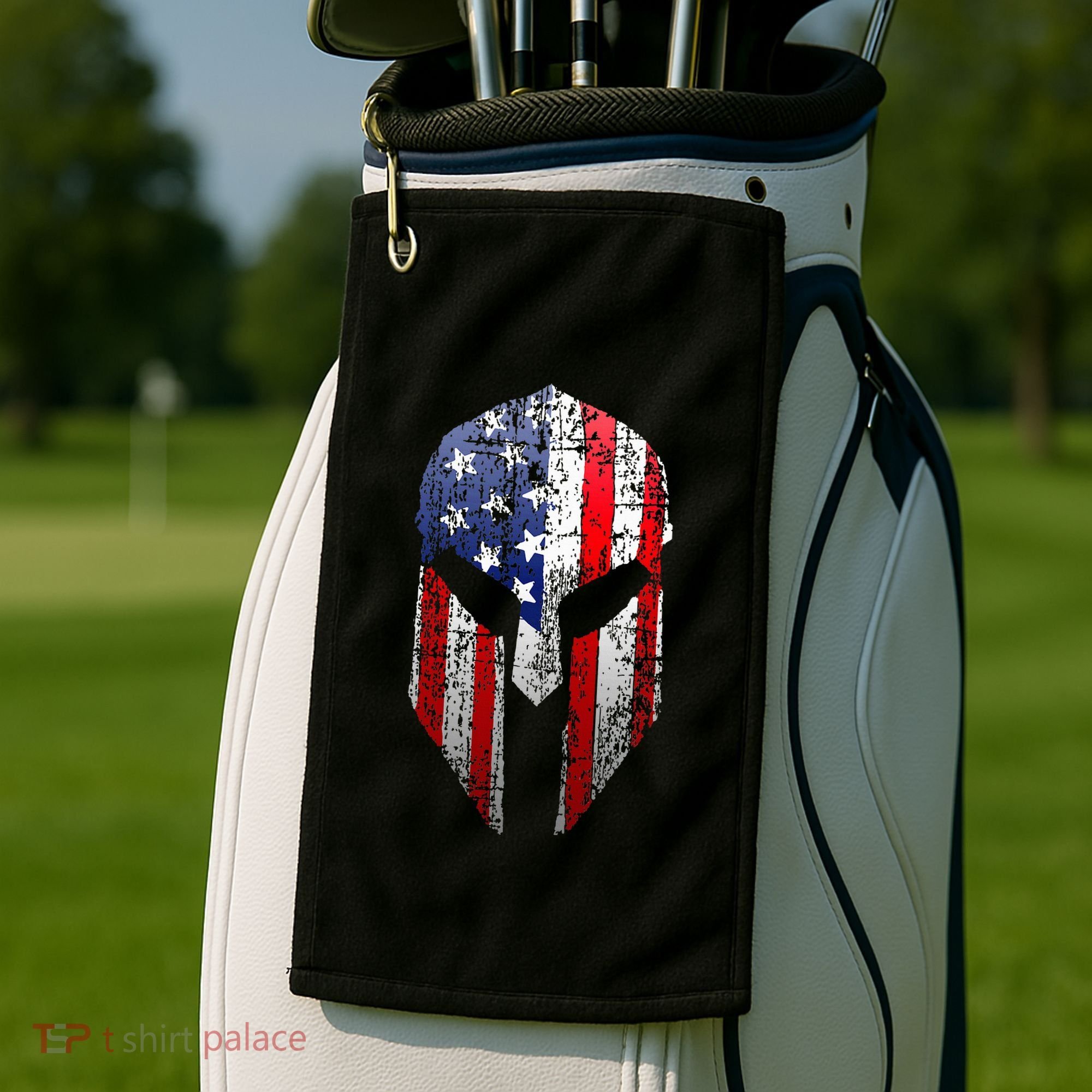 Patriotic American Spartan Warrior Usa Flag Helmet Golf Towel