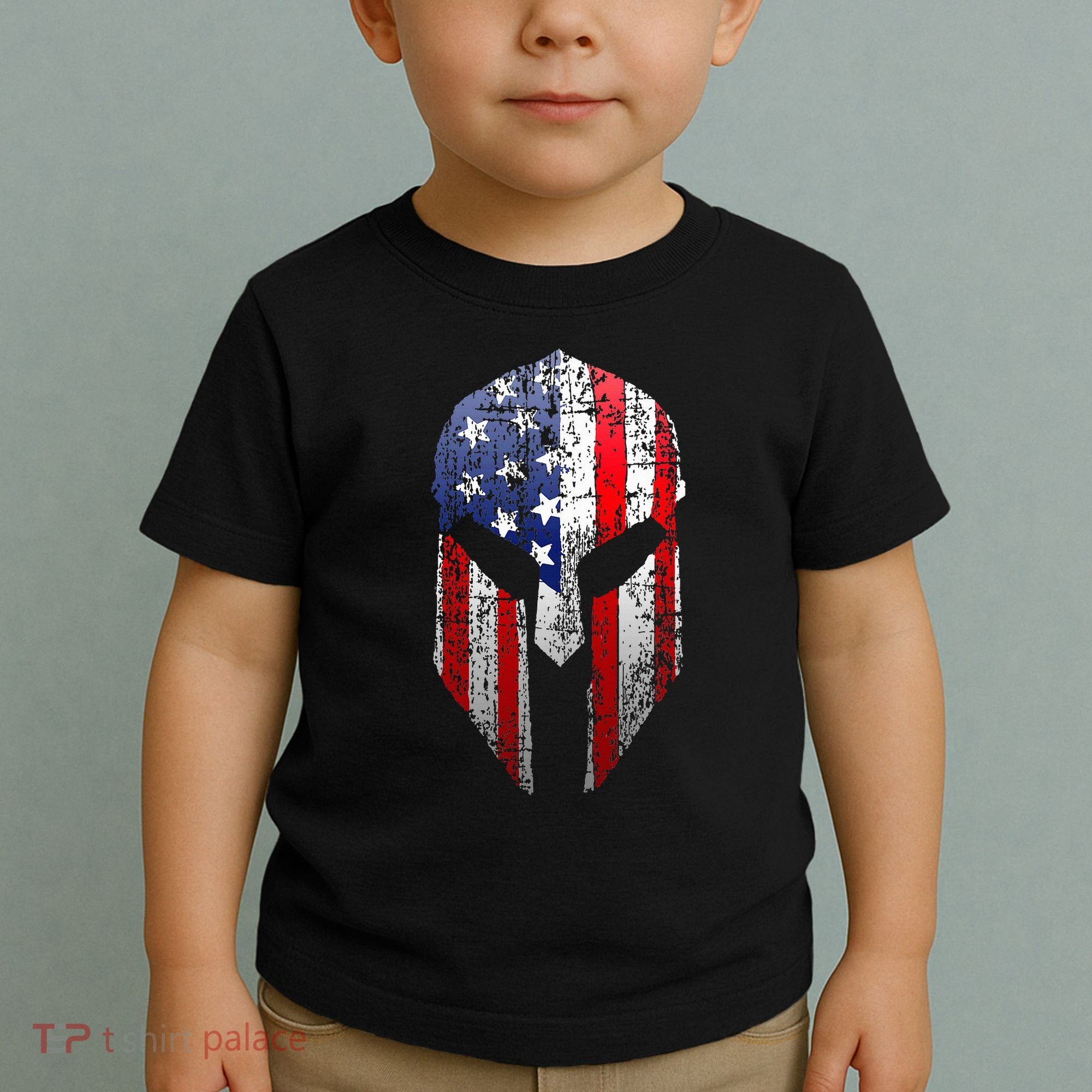 Patriotic American Spartan Warrior Usa Flag Helmet Toddler T-Shirt