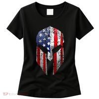 Patriotic American Spartan Warrior Usa Flag Helmet Women's T-Shirt thumb 0
