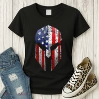 Patriotic American Spartan Warrior Usa Flag Helmet Women's T-Shirt thumb 3