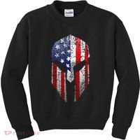 Patriotic American Spartan Warrior Usa Flag Helmet Kids Sweatshirt thumb 0