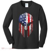 Patriotic American Spartan Warrior Usa Flag Helmet Kids Long Sleeve Shirt thumb 0
