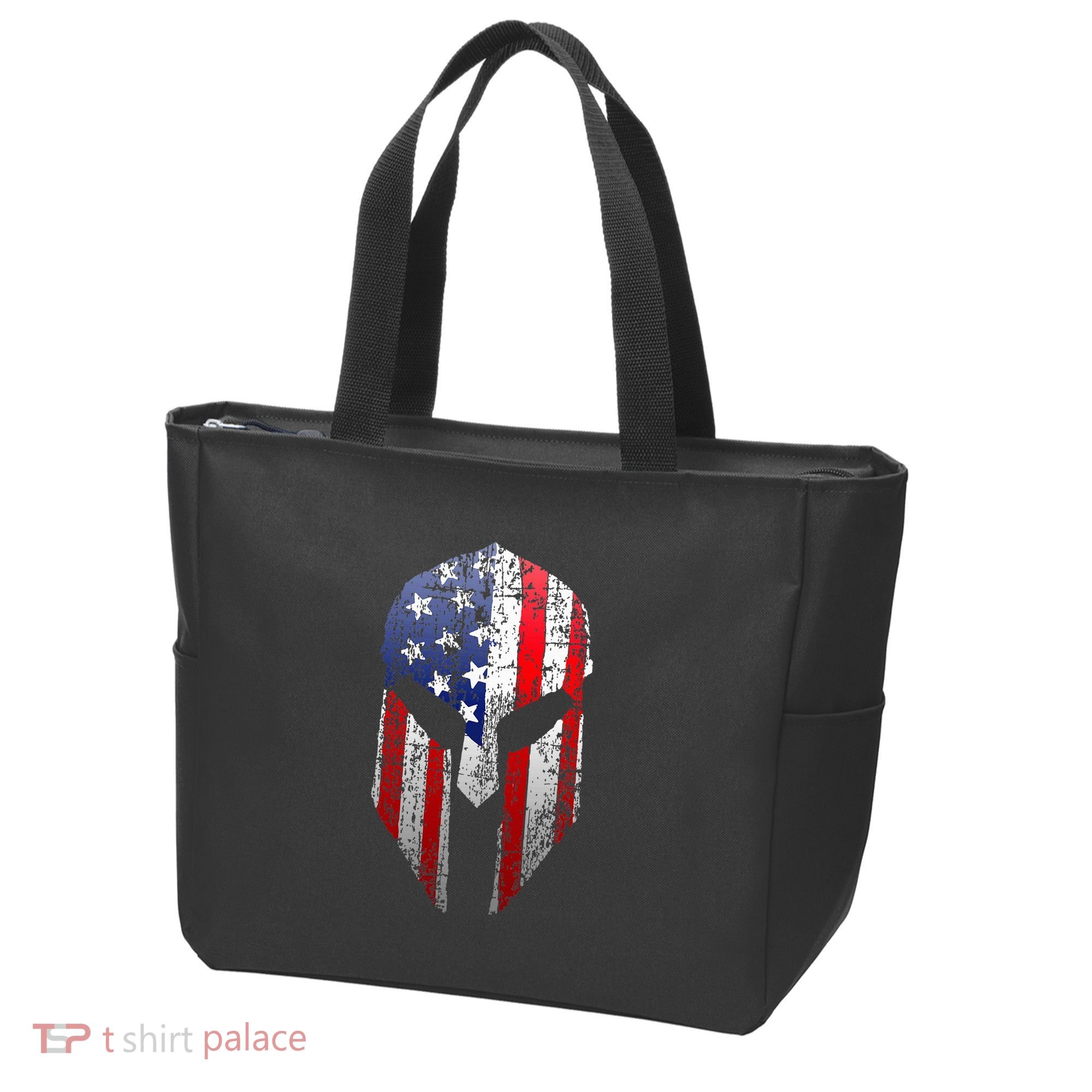 Patriotic American Spartan Warrior Usa Flag Helmet Tote Bag