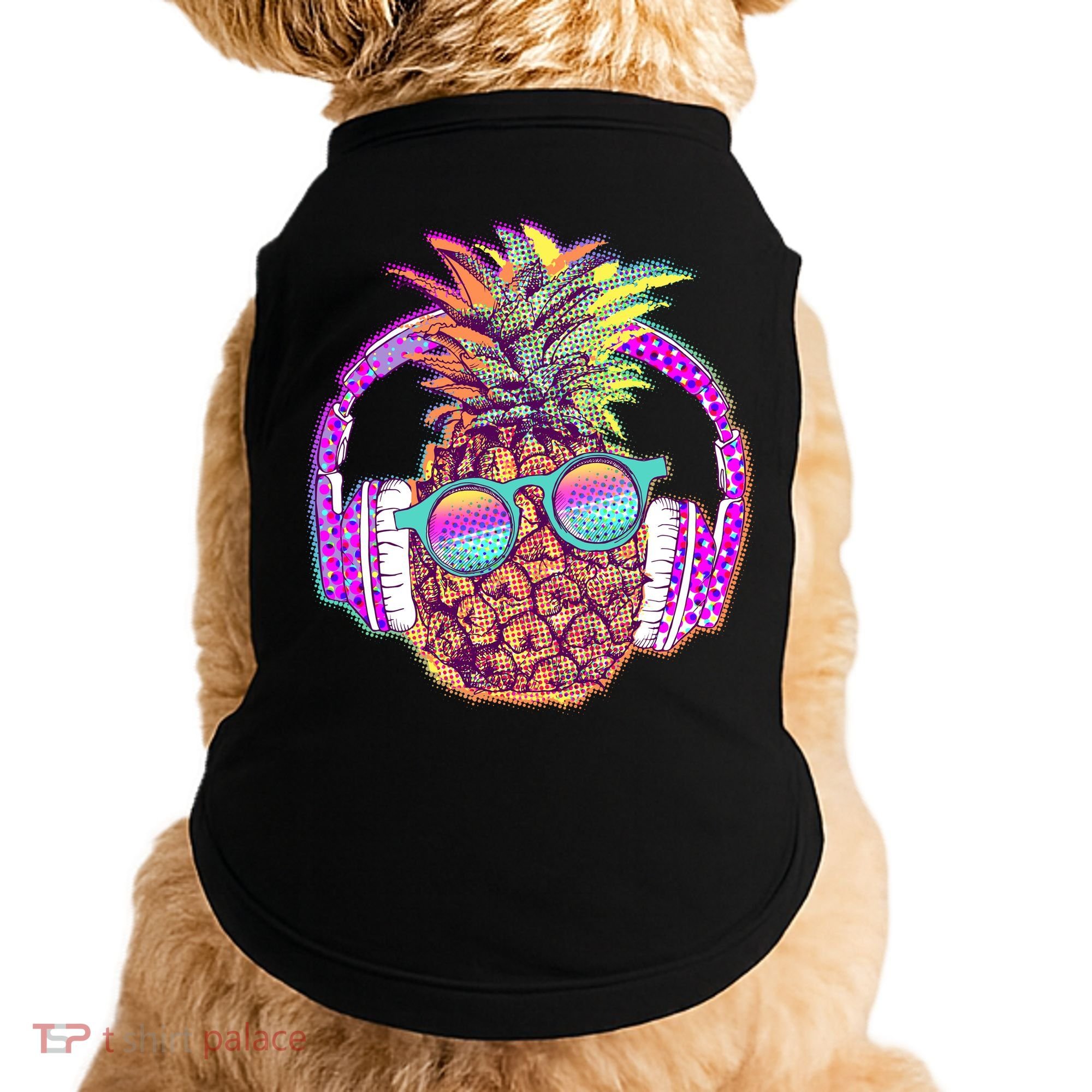 Pop Art Summer Time Headphones Pineapple Doggie Tank