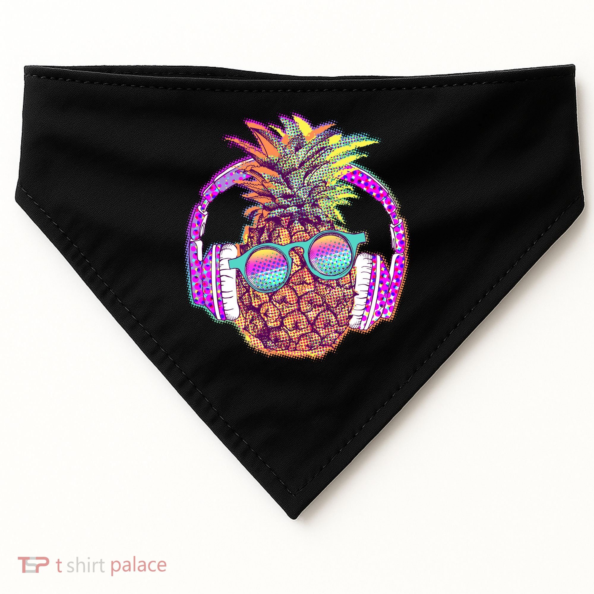 Pop Art Summer Time Headphones Pineapple USA-Made Doggie Bandana