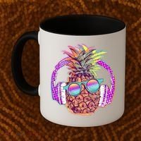 Pop Art Summer Time Headphones Pineapple Coffee Mug thumb 2