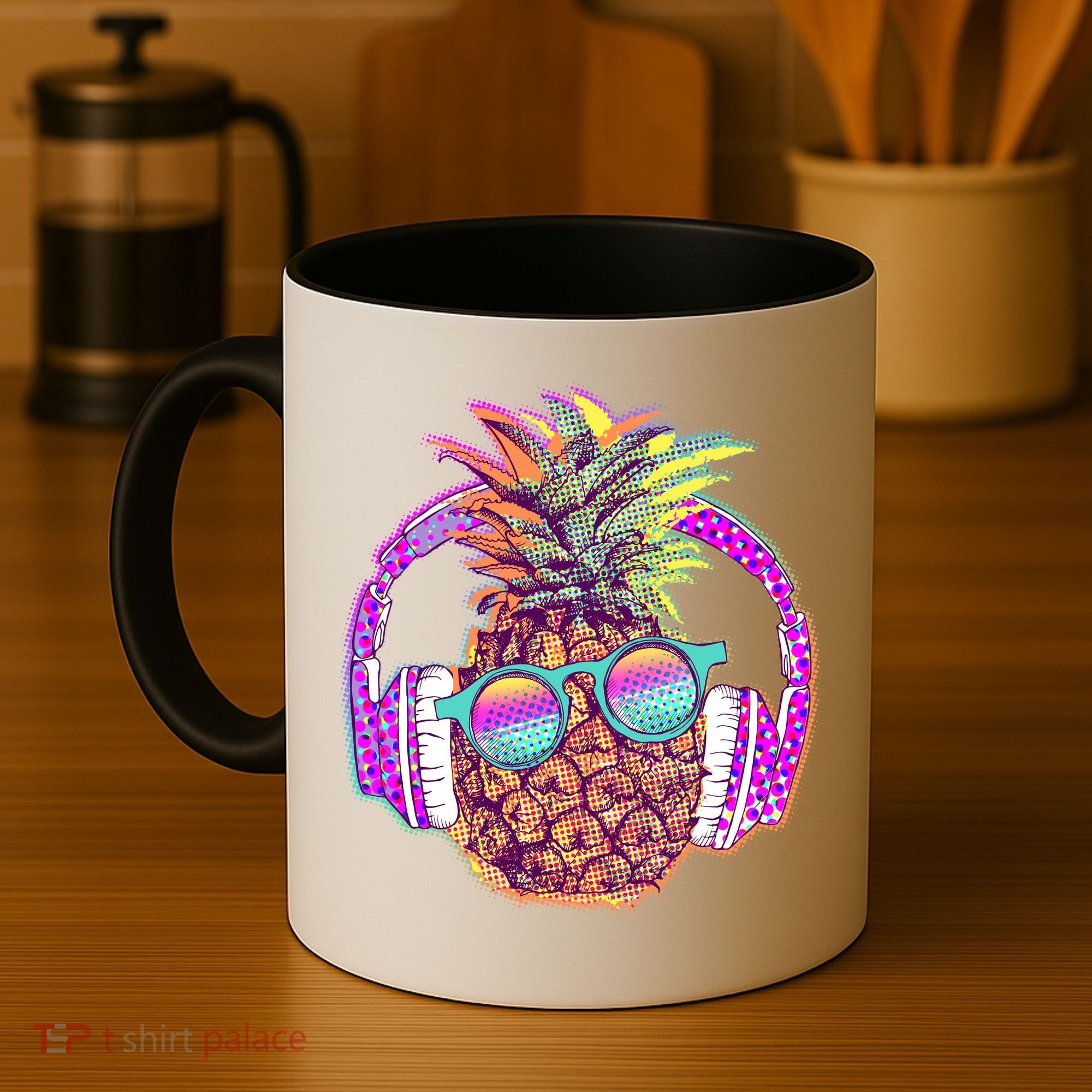 Pop Art Summer Time Headphones Pineapple Coffee Mug