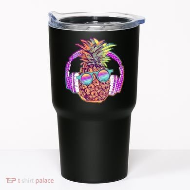 Pop Art Summer Time Headphones Pineapple Tumbler