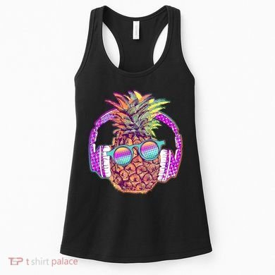 Pop Art Summer Time Headphones Pineapple Women's Tank Top