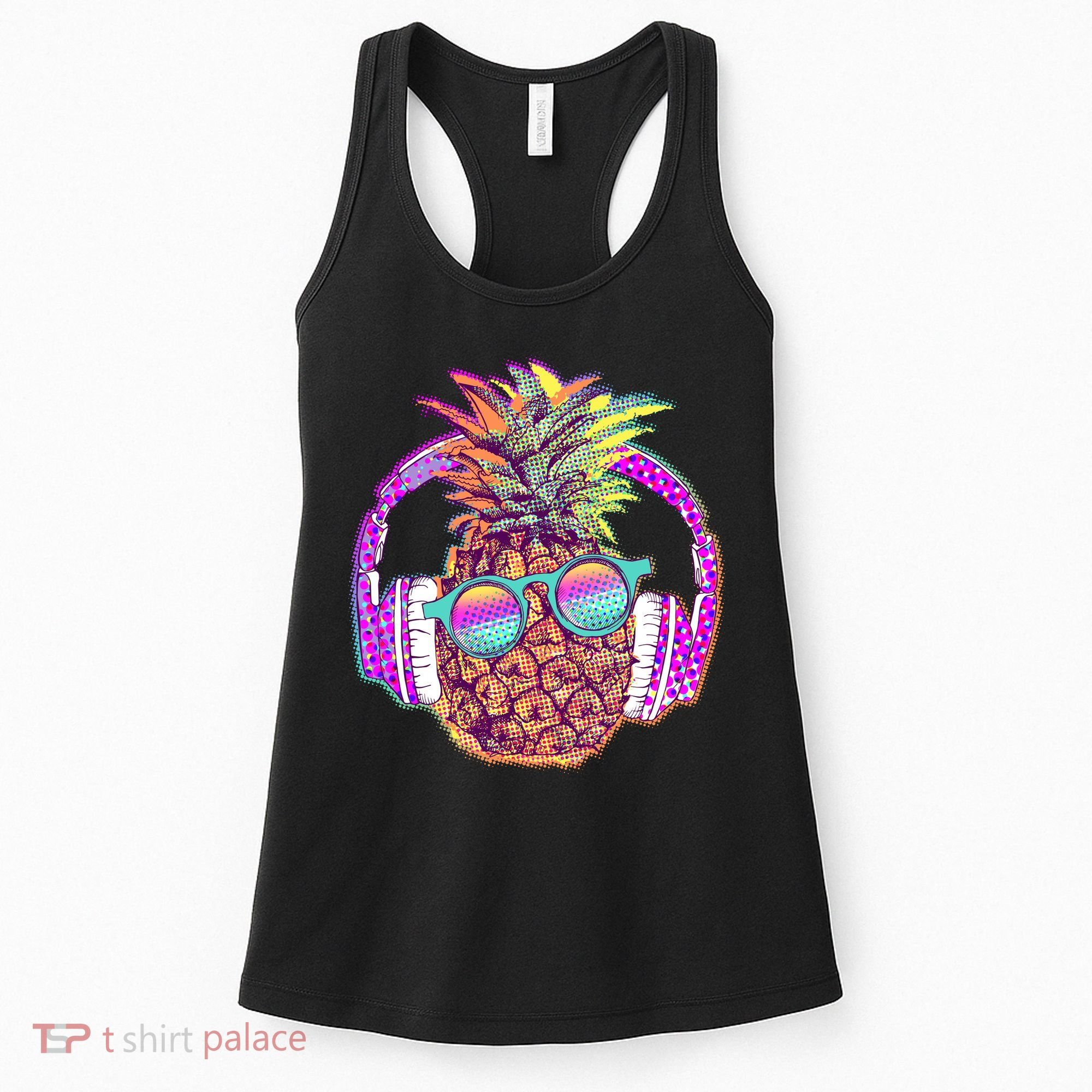Pop Art Summer Time Headphones Pineapple Women's Tank Top