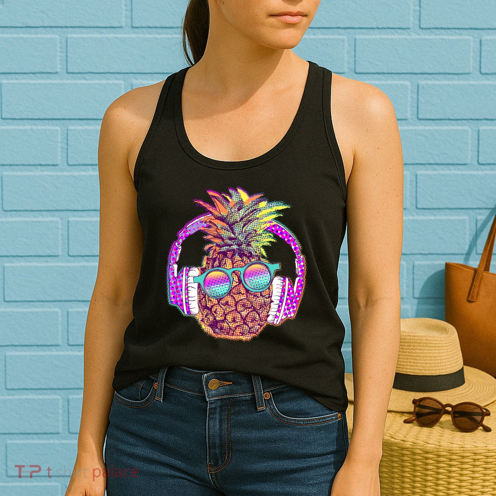 Pop Art Summer Time Headphones Pineapple Women's Tank Top