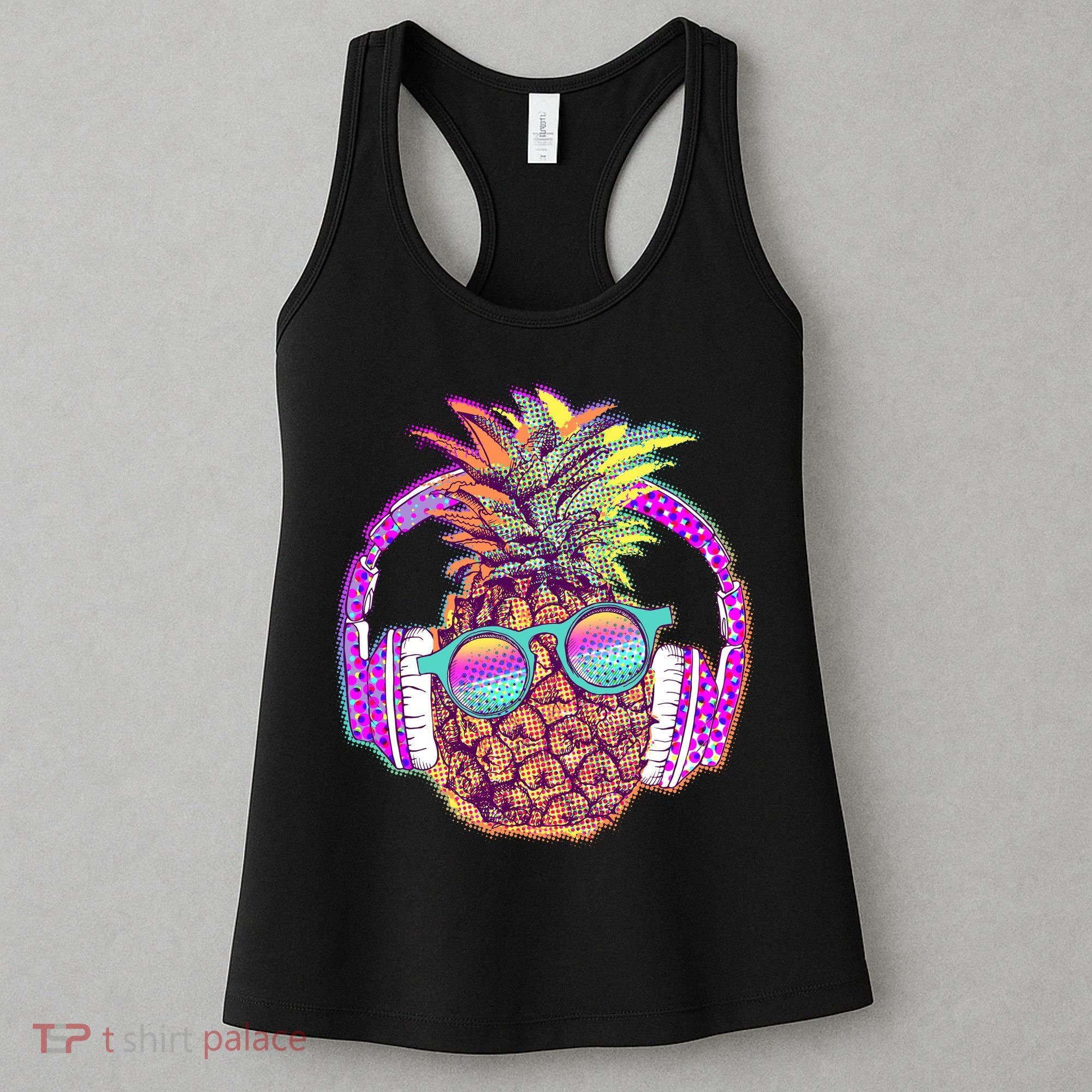 Pop Art Summer Time Headphones Pineapple Women's Tank Top