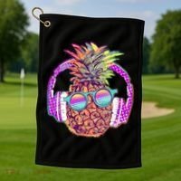 Pop Art Summer Time Headphones Pineapple Golf Towel thumb 1