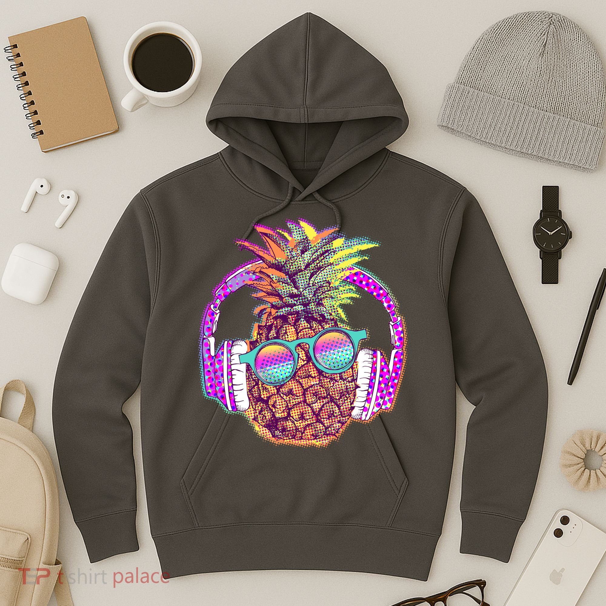 Pop Art Summer Time Headphones Pineapple Hoodie