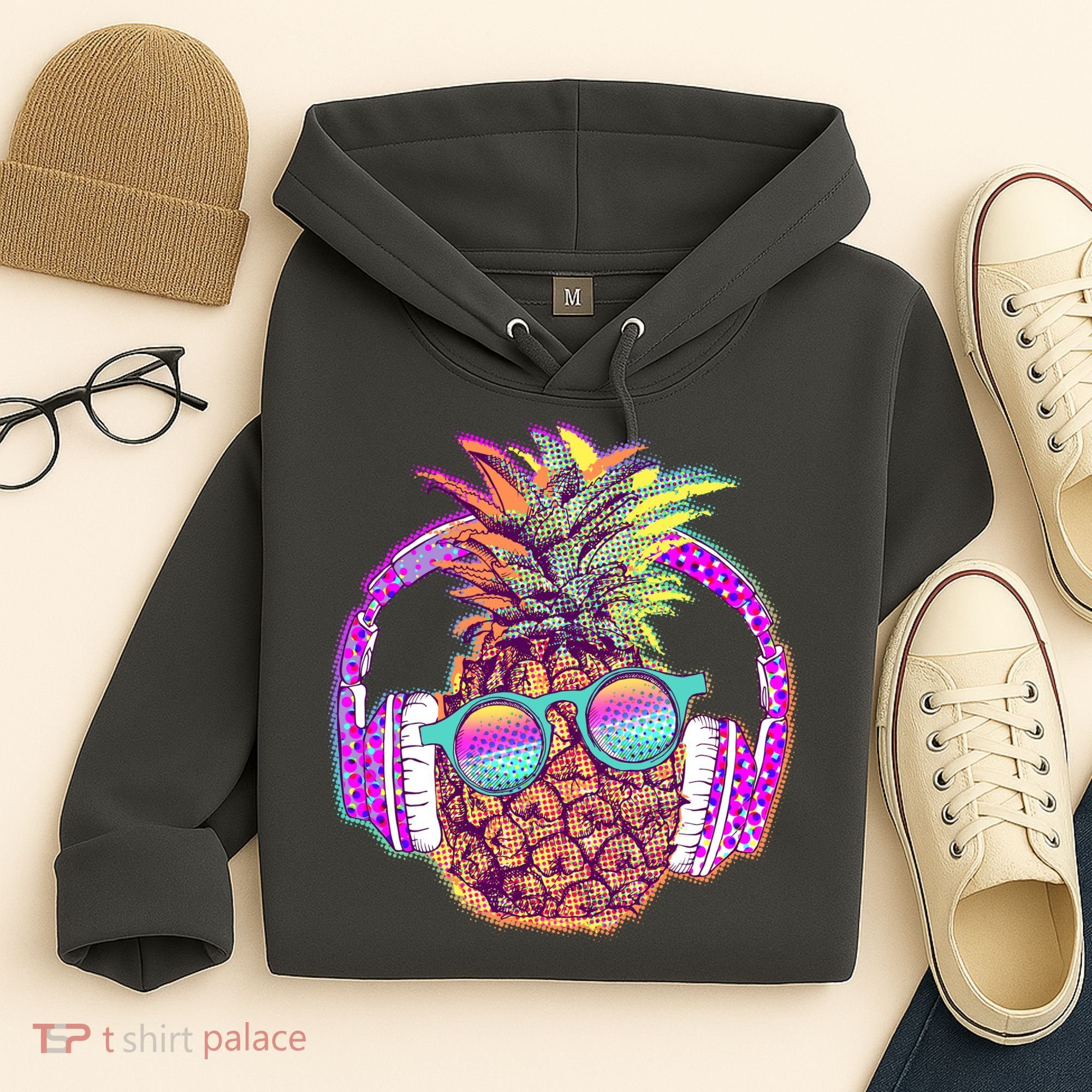 Pop Art Summer Time Headphones Pineapple Hoodie