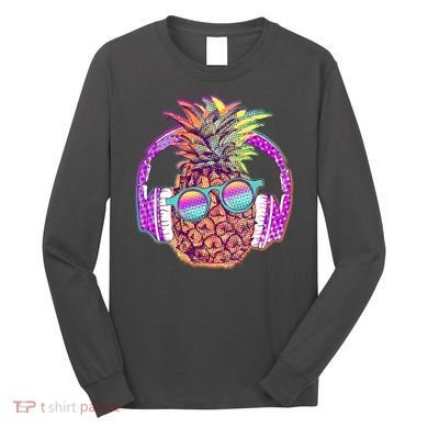 Pop Art Summer Time Headphones Pineapple Long Sleeve Shirt