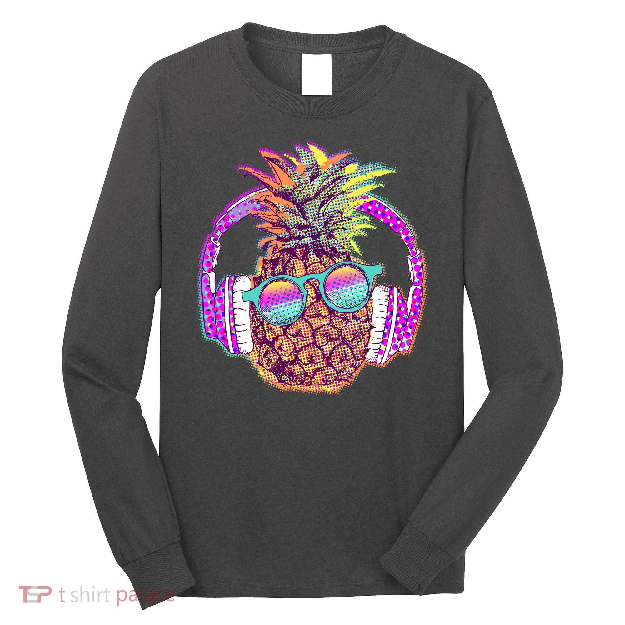 Pop Art Summer Time Headphones Pineapple Long Sleeve Shirt