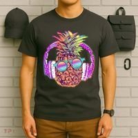 Pop Art Summer Time Headphones Pineapple T-Shirt thumb 6