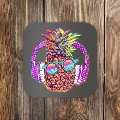 Pop Art Summer Time Headphones Pineapple Coaster