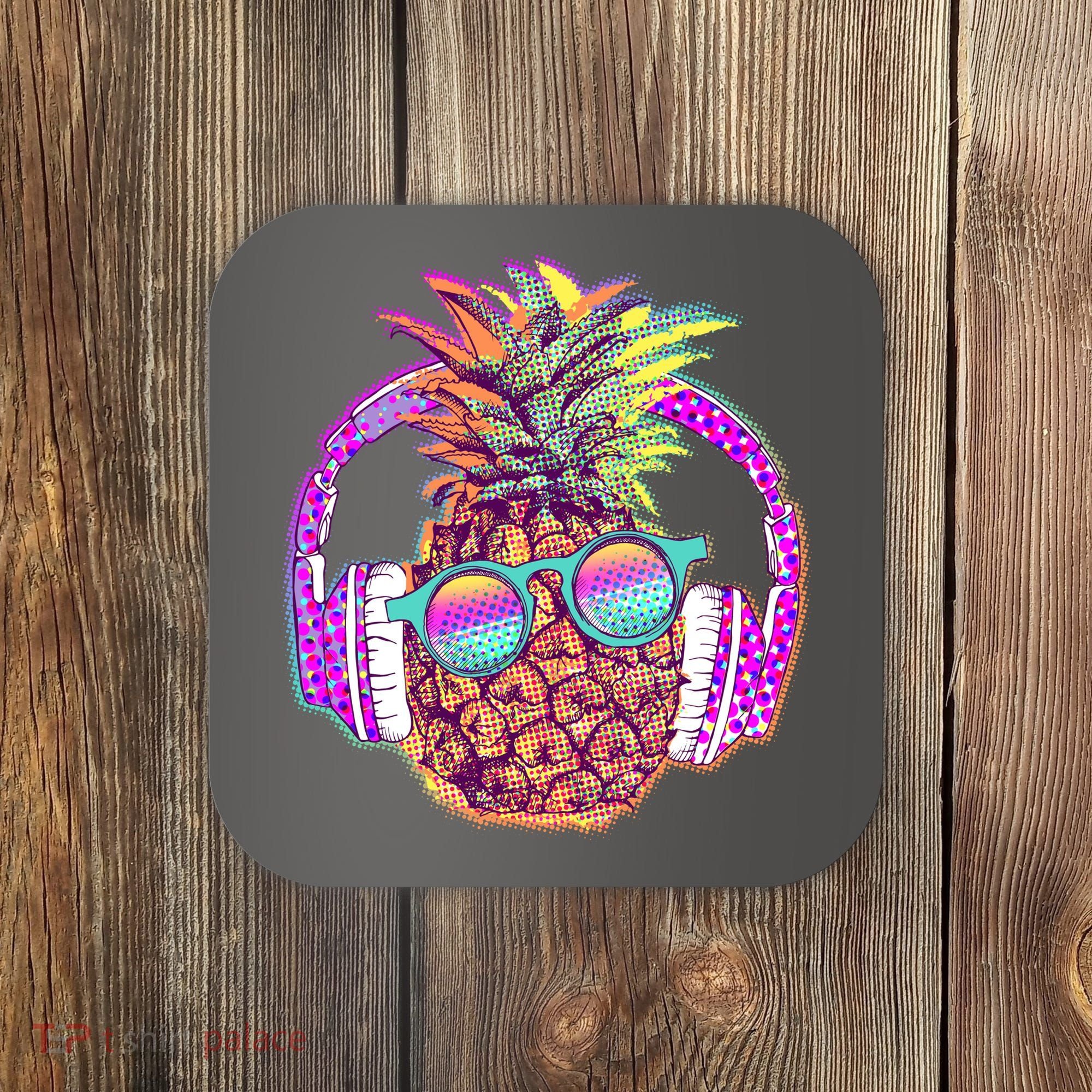 Pop Art Summer Time Headphones Pineapple Coaster