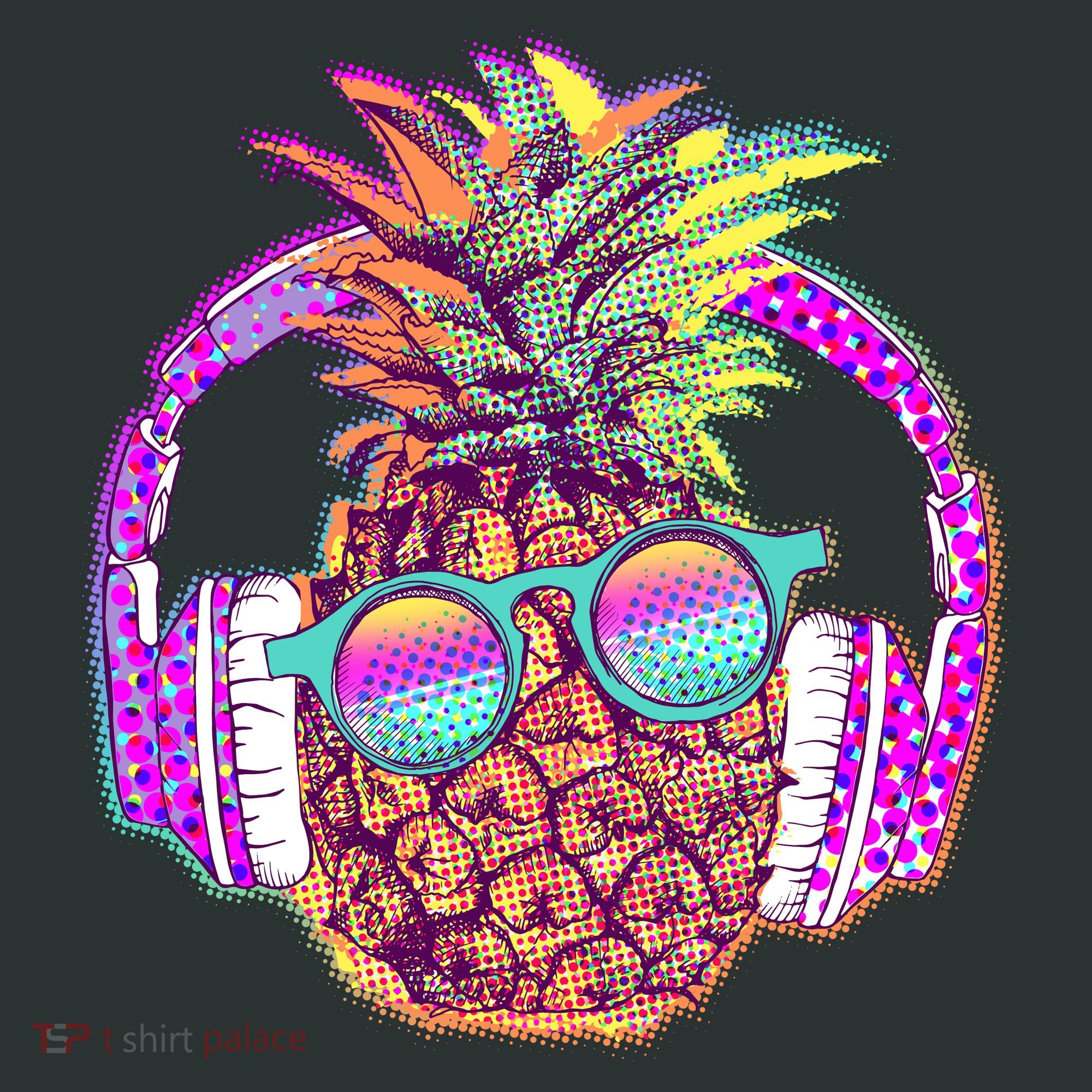 Pop Art Summer Time Headphones Pineapple Coaster