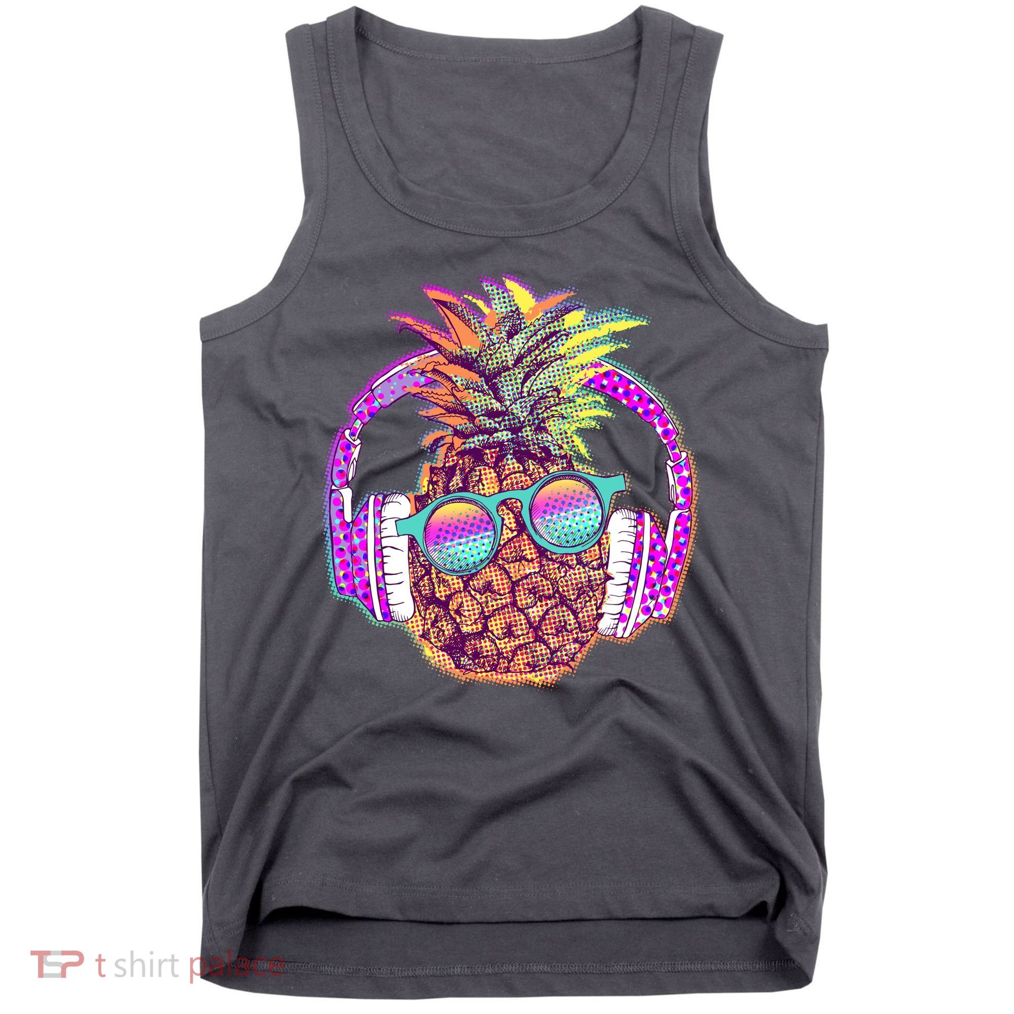 Pop Art Summer Time Headphones Pineapple Tank Top