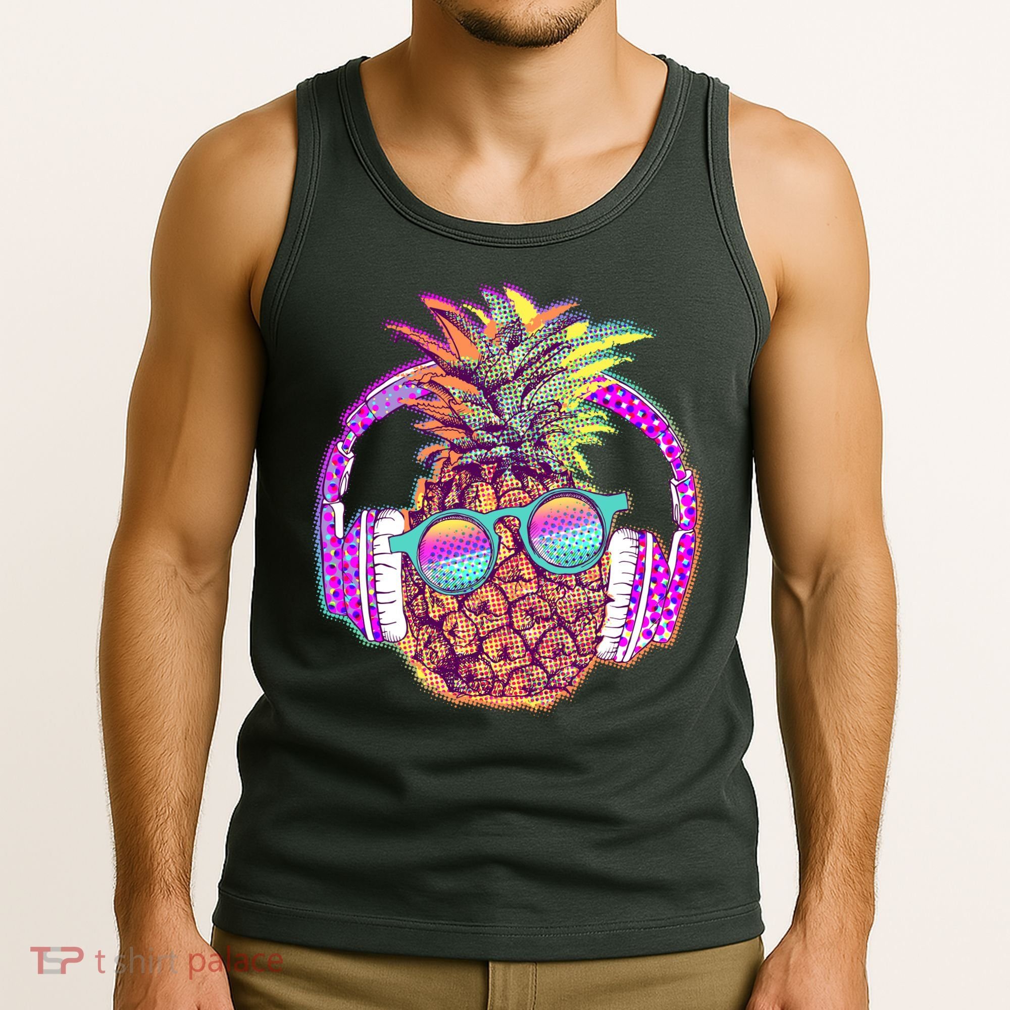 Pop Art Summer Time Headphones Pineapple Tank Top