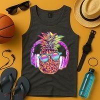 Pop Art Summer Time Headphones Pineapple Tank Top thumb 4