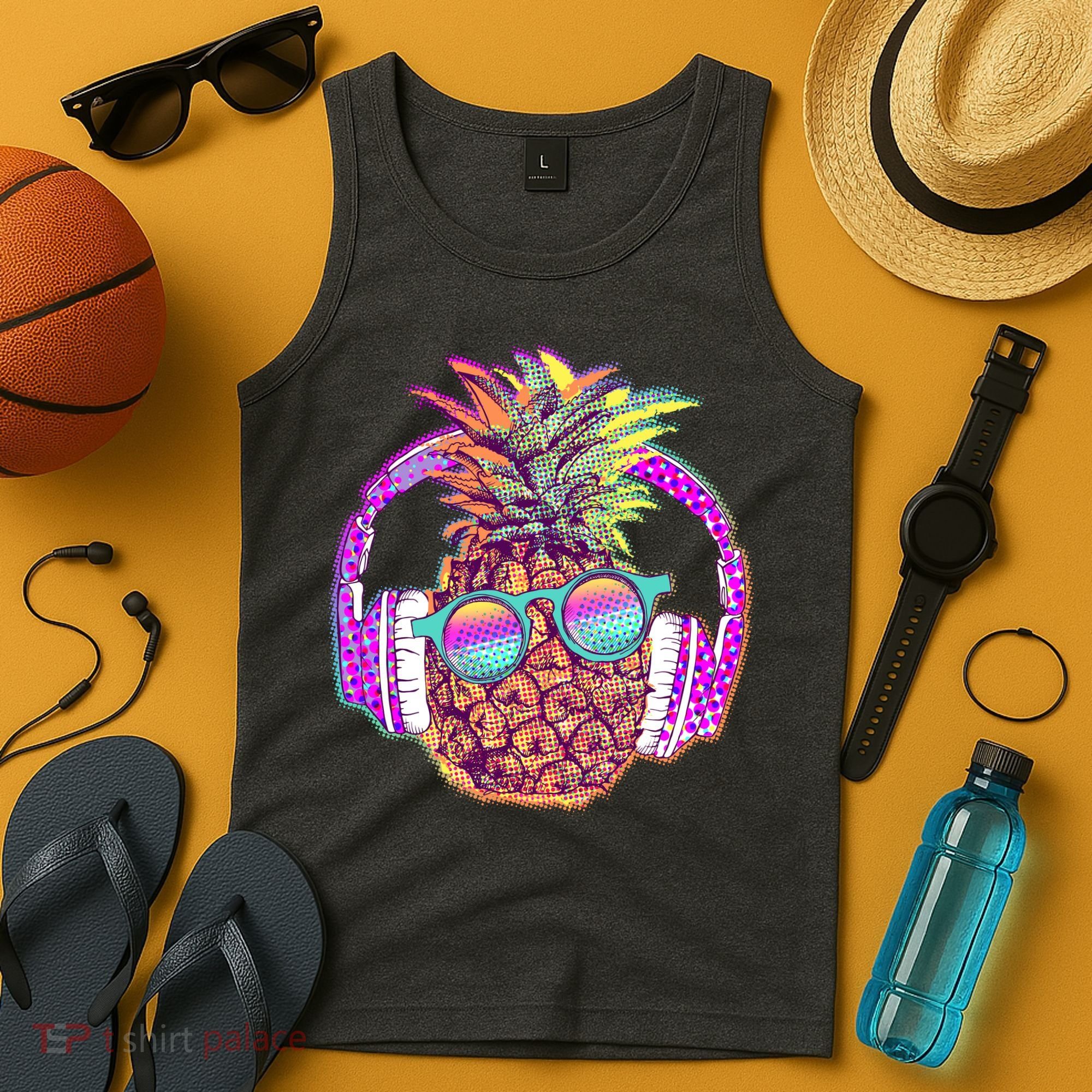 Pop Art Summer Time Headphones Pineapple Tank Top