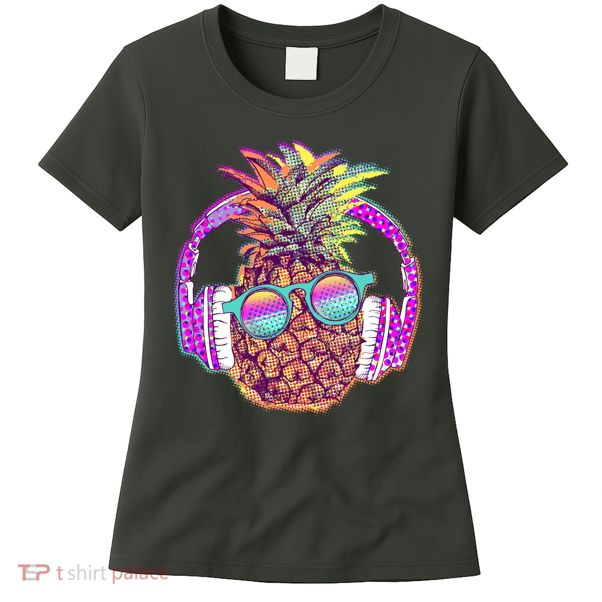 Pop Art Summer Time Headphones Pineapple Women's T-Shirt