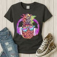 Pop Art Summer Time Headphones Pineapple Women's T-Shirt thumb 3