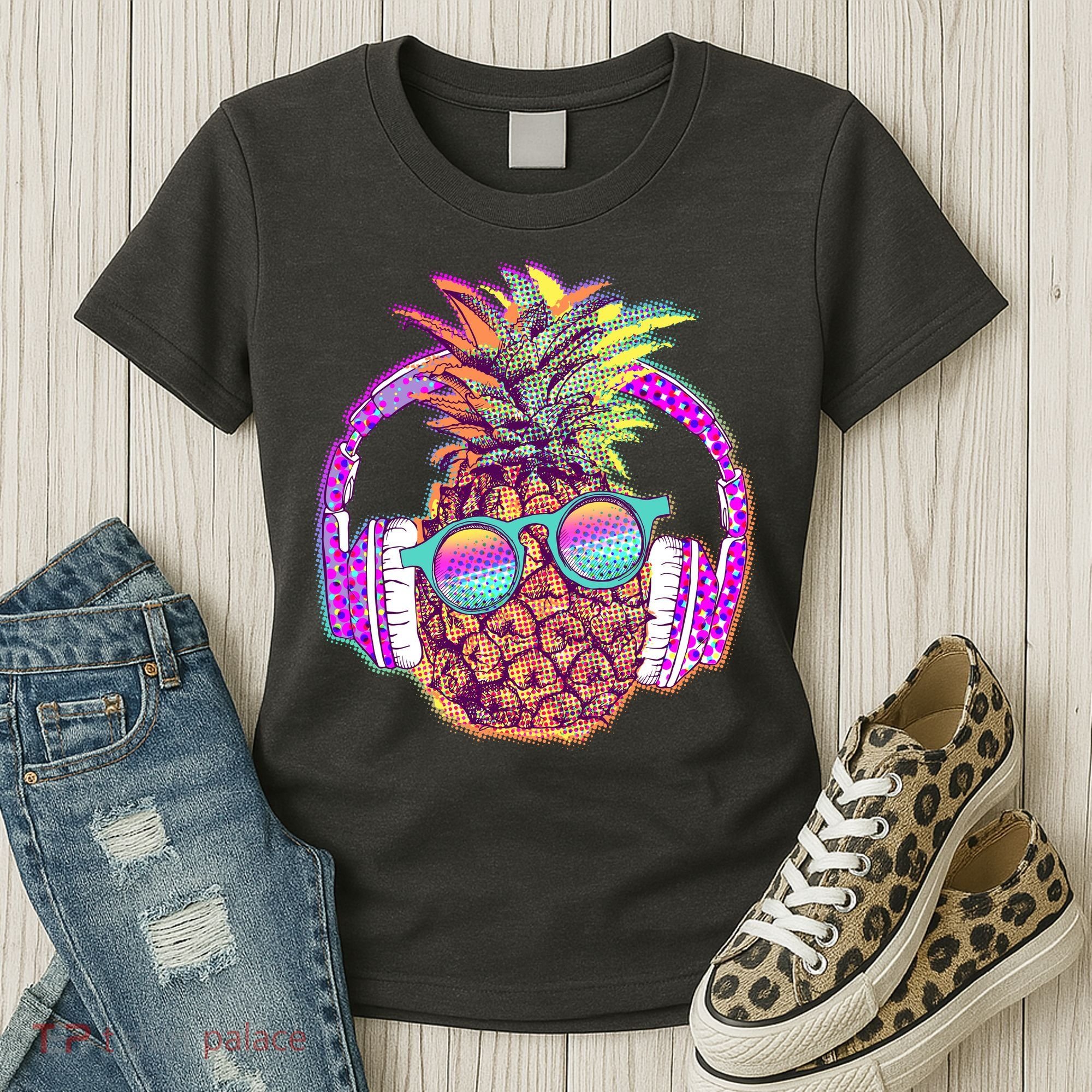Pop Art Summer Time Headphones Pineapple Women's T-Shirt