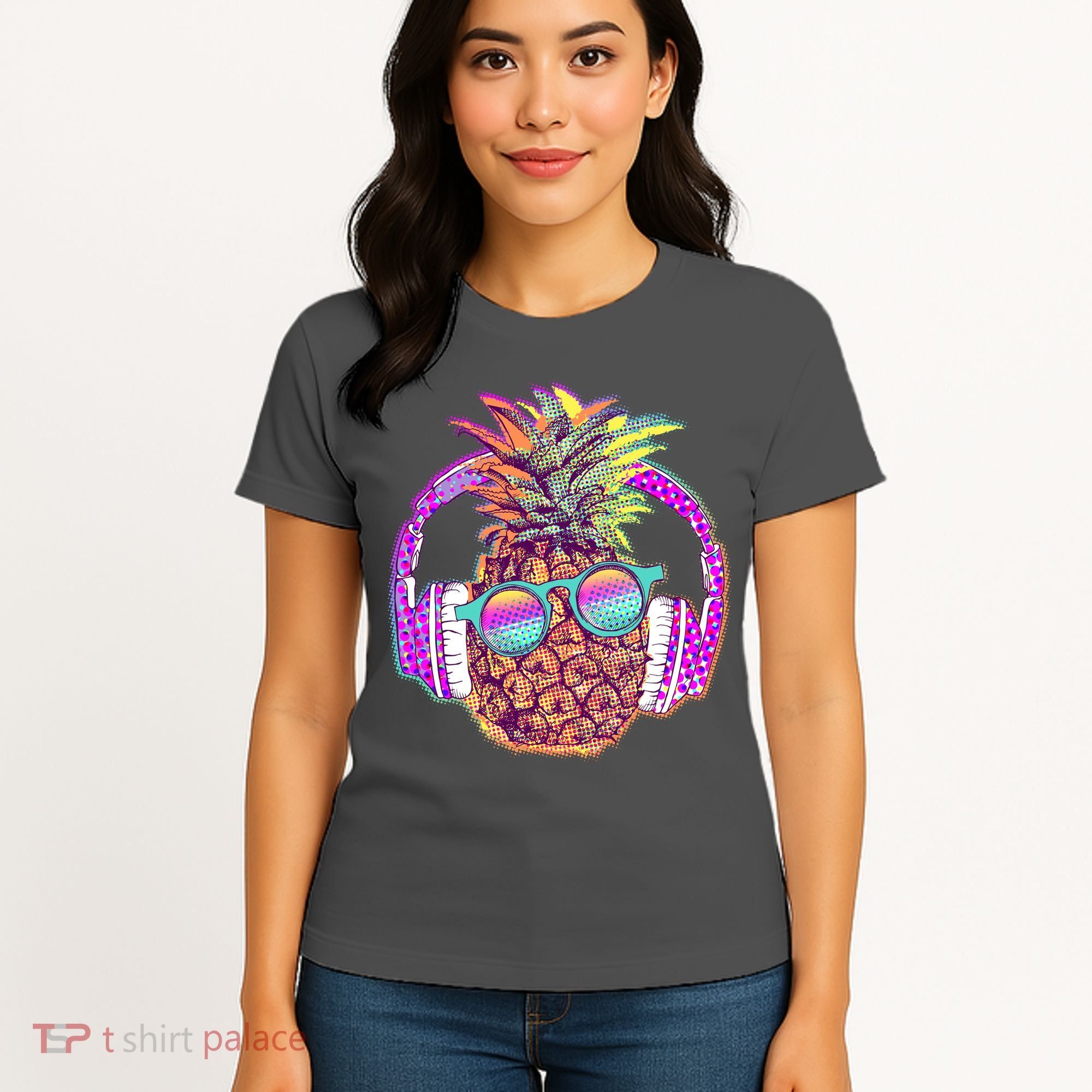 Pop Art Summer Time Headphones Pineapple Women's T-Shirt