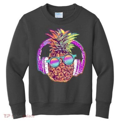 Pop Art Summer Time Headphones Pineapple Kids Sweatshirt