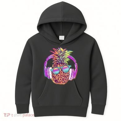 Pop Art Summer Time Headphones Pineapple Kids Hoodie