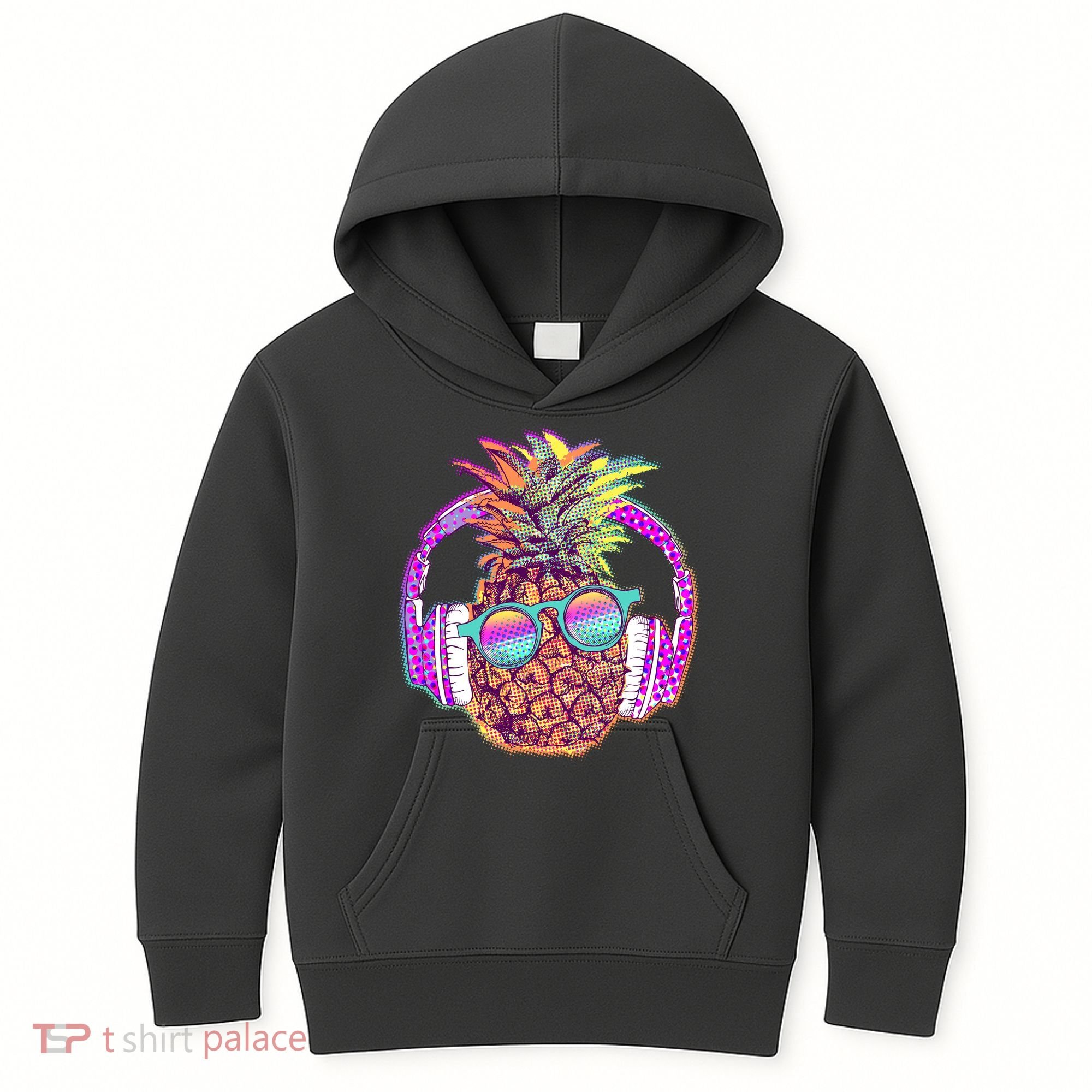 Pop Art Summer Time Headphones Pineapple Kids Hoodie
