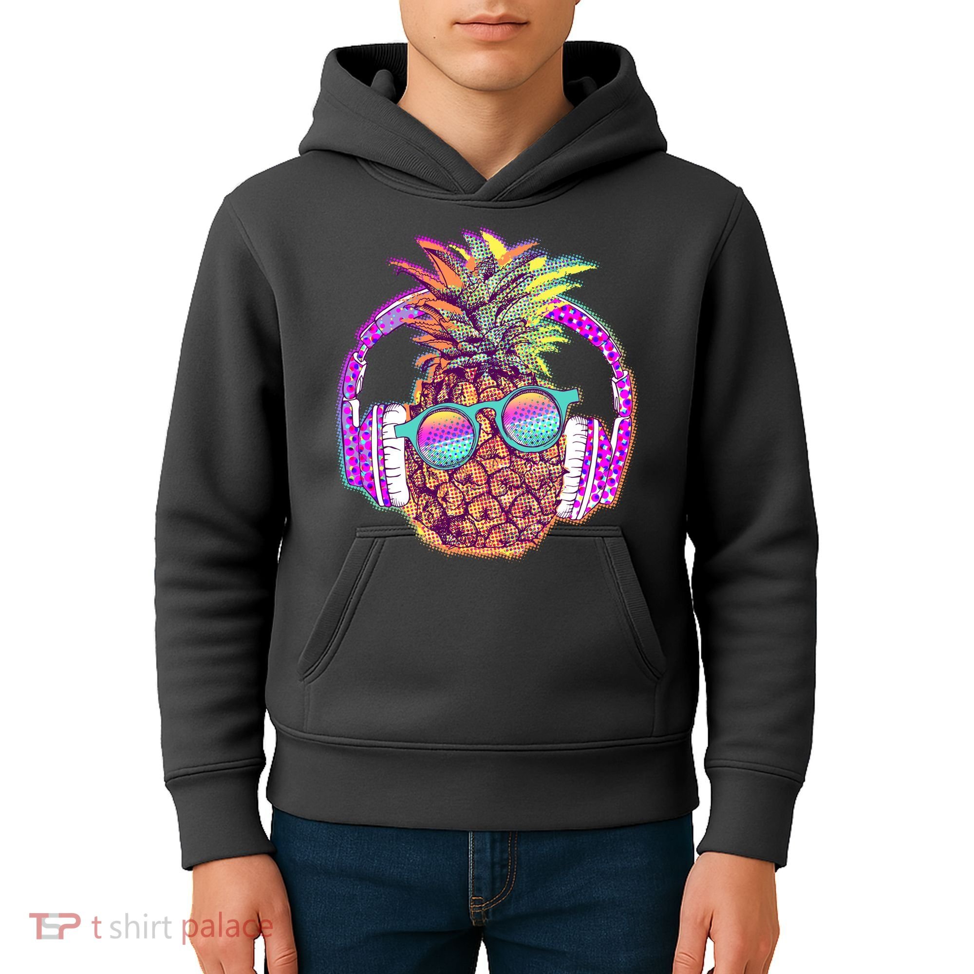 Pop Art Summer Time Headphones Pineapple Kids Hoodie