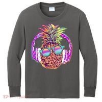 Pop Art Summer Time Headphones Pineapple Kids Long Sleeve Shirt thumb 0