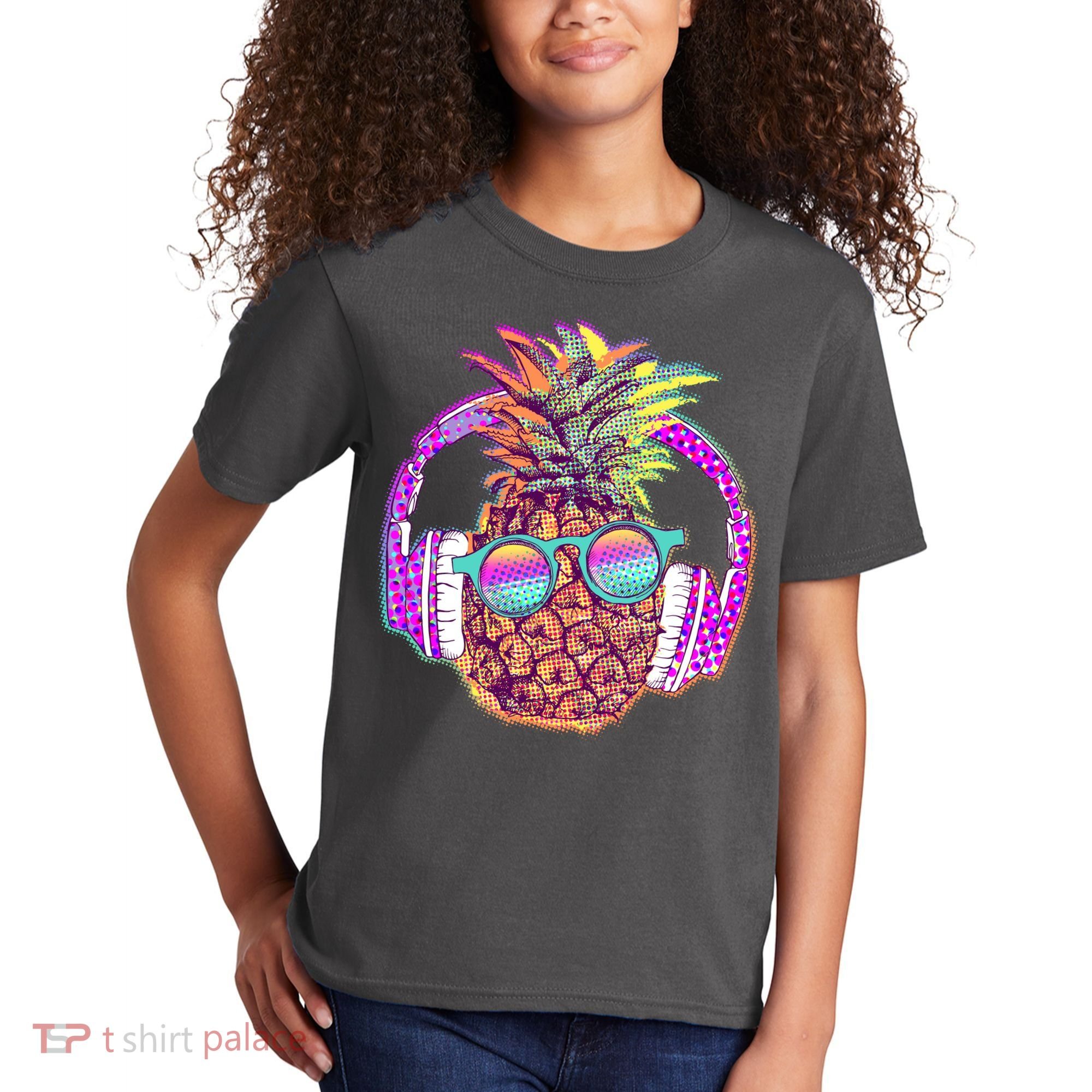 Pop Art Summer Time Headphones Pineapple Kids T-Shirt