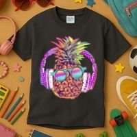 Pop Art Summer Time Headphones Pineapple Kids T-Shirt thumb 3
