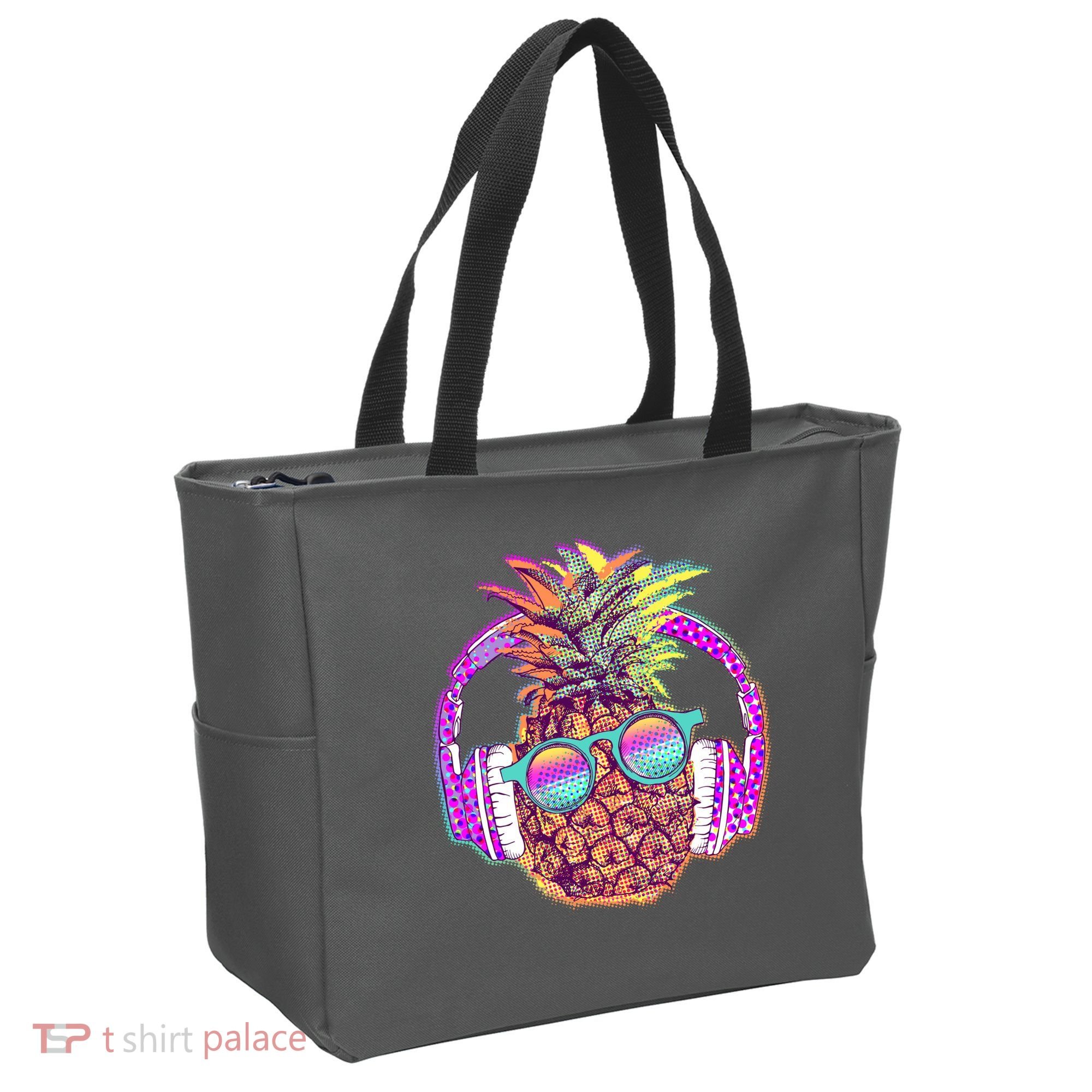 Pop Art Summer Time Headphones Pineapple Tote Bag