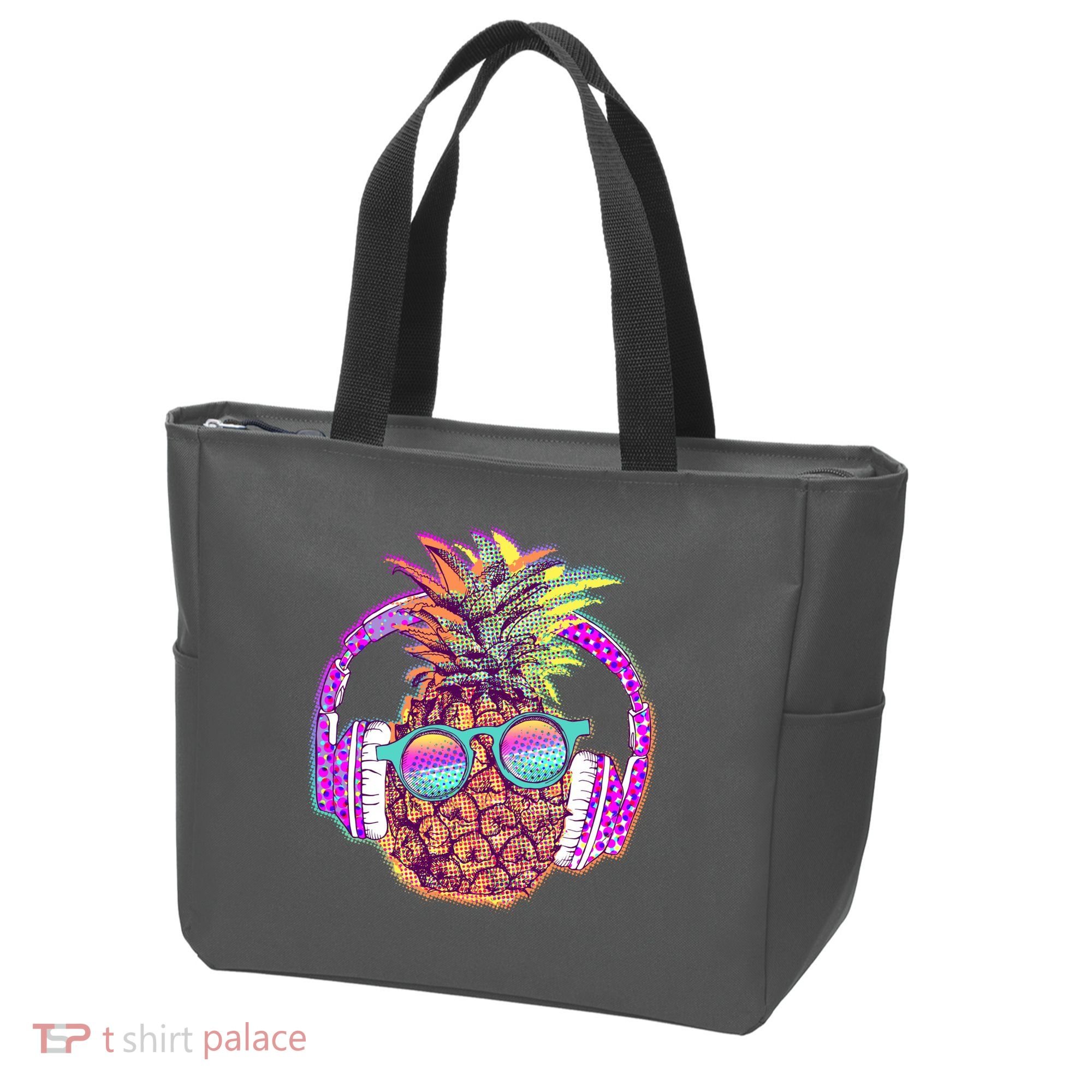 Pop Art Summer Time Headphones Pineapple Tote Bag