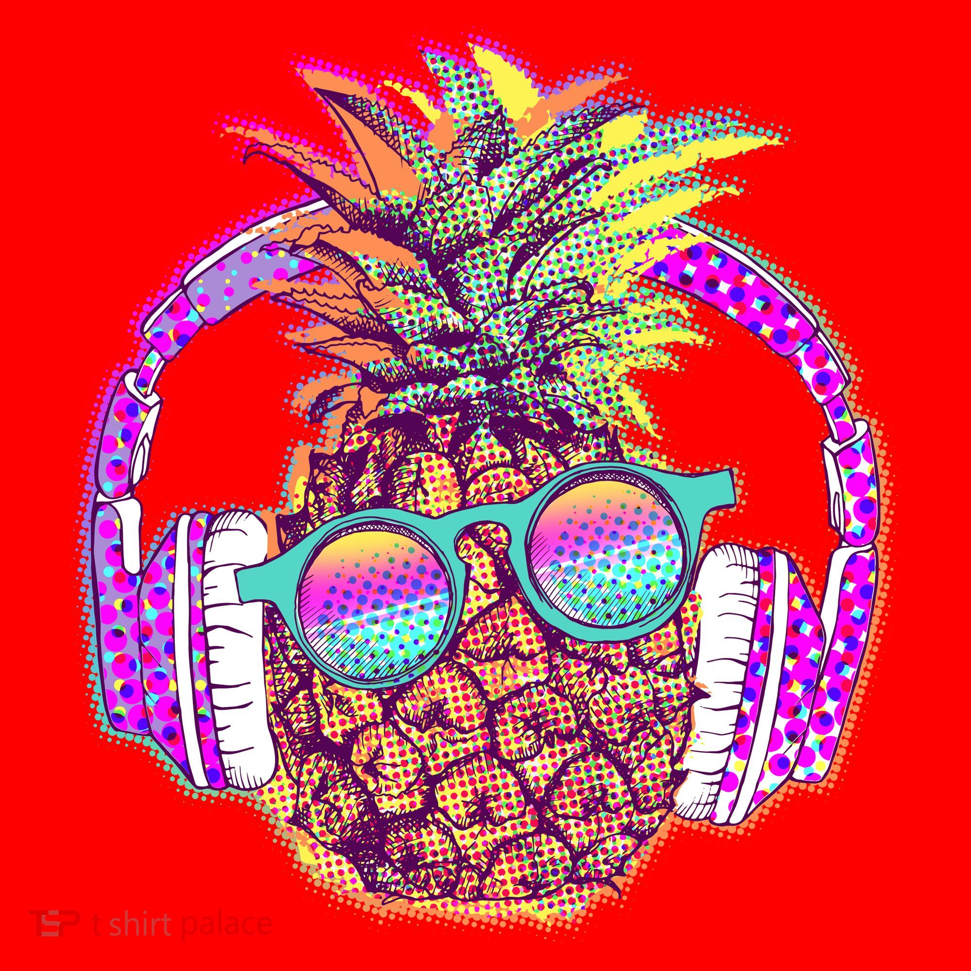 Pop Art Summer Time Headphones Pineapple Santa Hat